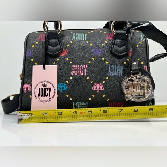 Juicy Couture Simplicity Satchel Black Multicolor Logo Crossbody Bag NWT - Picture 5 of 6